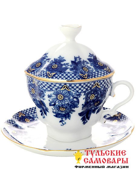 Чашка чайная с крышечкой и блюдцем форма Подарочная-2 рисунок Гирлянда Императорский фарфоровый завод фото 1 — Samovars.ru