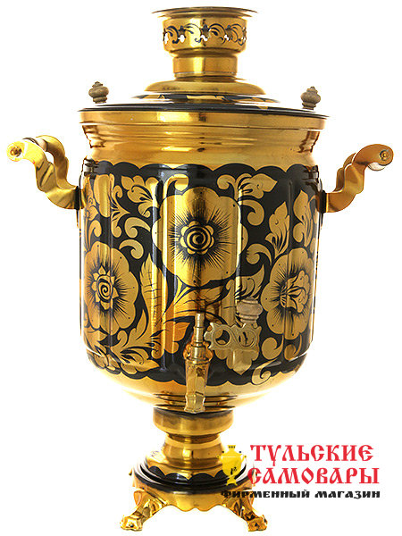Самовар электрический 10 литров с художественной росписью "Золотые цветы на черном фоне", арт. 140218 фото 1 — Samovars.ru
