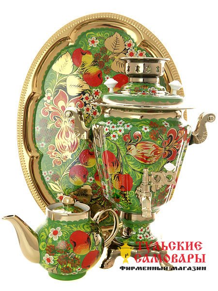Набор самовар электрический 3 литра с художественной росписью "Яблоки на зеленом фоне", арт. 130466 фото 1 — Samovars.ru