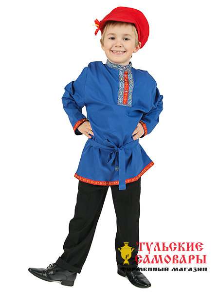 Детская косоворотка для мальчика хлопковая синяя на возраст 7-12 лет фото 1 — Samovars.ru