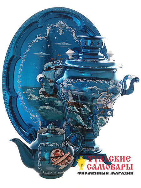 Набор самовар электрический 3 литра с художественной росписью "Морской пейзаж", арт. 130259 фото 1 — Samovars.ru